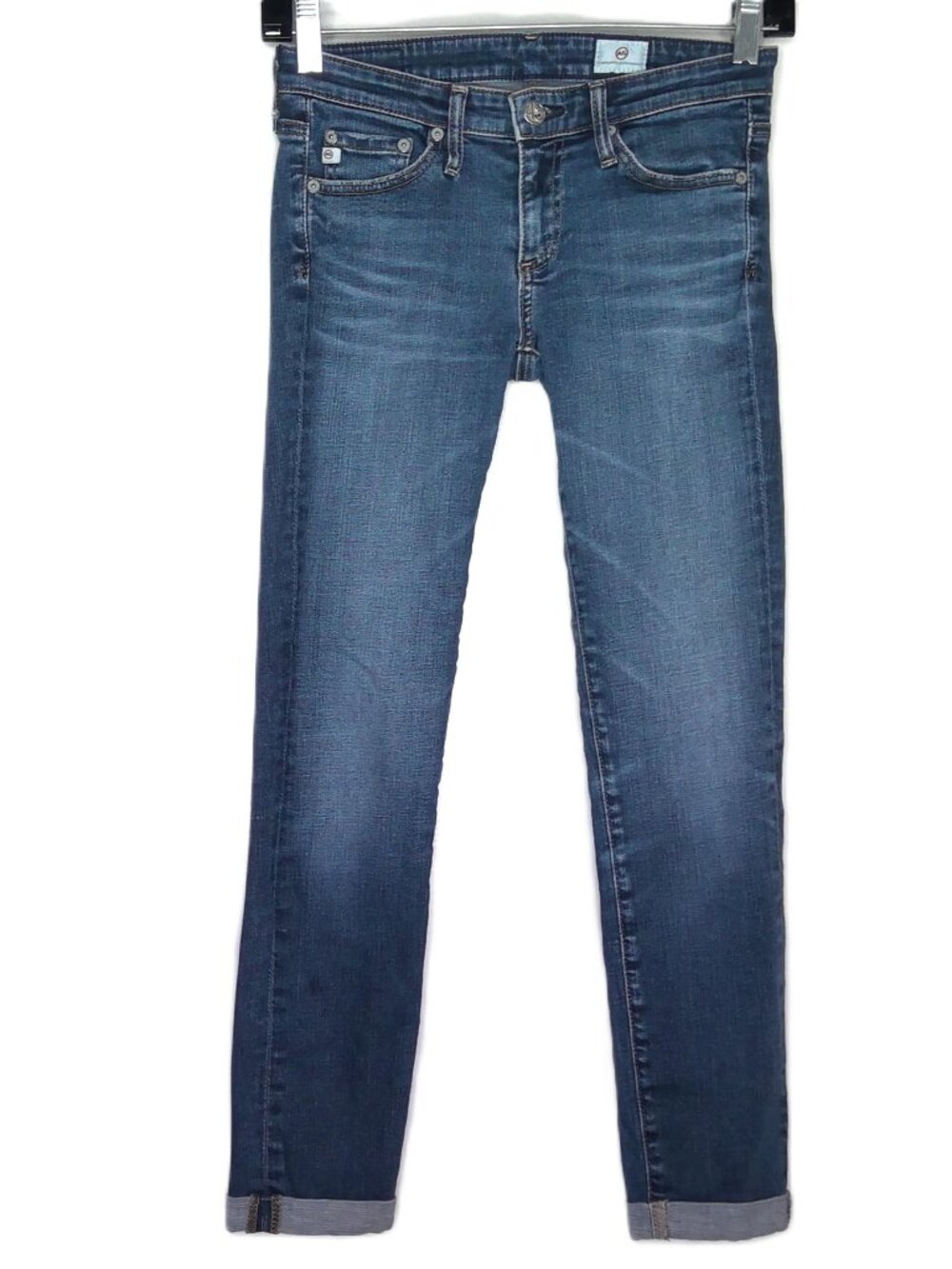 AG Adriano Goldschmied Blue Jeans Demin Low-Rise Medium Wash Cuffed Stretch 24